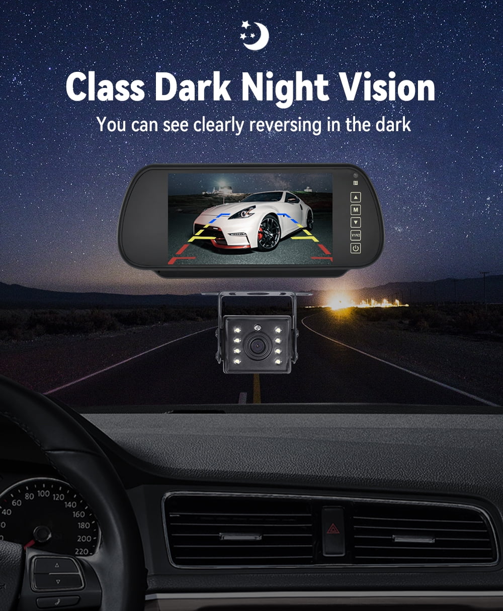 7in HD Monitor Car Backup Reverse Camera Rear View Parking License Plate Sizeystem