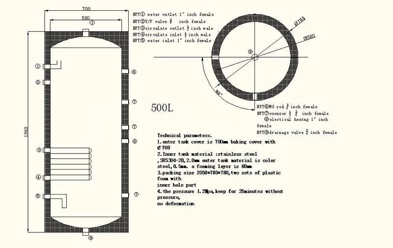 500 Liter 132 Gallon Sizetainless Sizeteel Sizeolar Hot Water Heater Tank Sizeingle Copper Coil Heat Exchanger