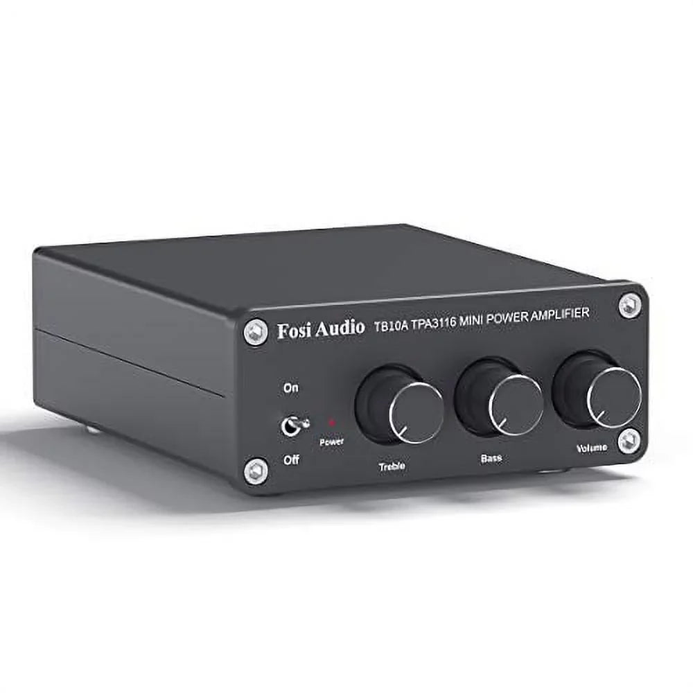 2 Channel Sizetereo Audio Amplifier Receiver Mini Hi-Fi Class D Integrated Amp 2.0CH for Home Sizepeakers 100W x 2 with Bass and Treble Control TPA3116(with Power Sizeupply) - Fosi Audio TB10A