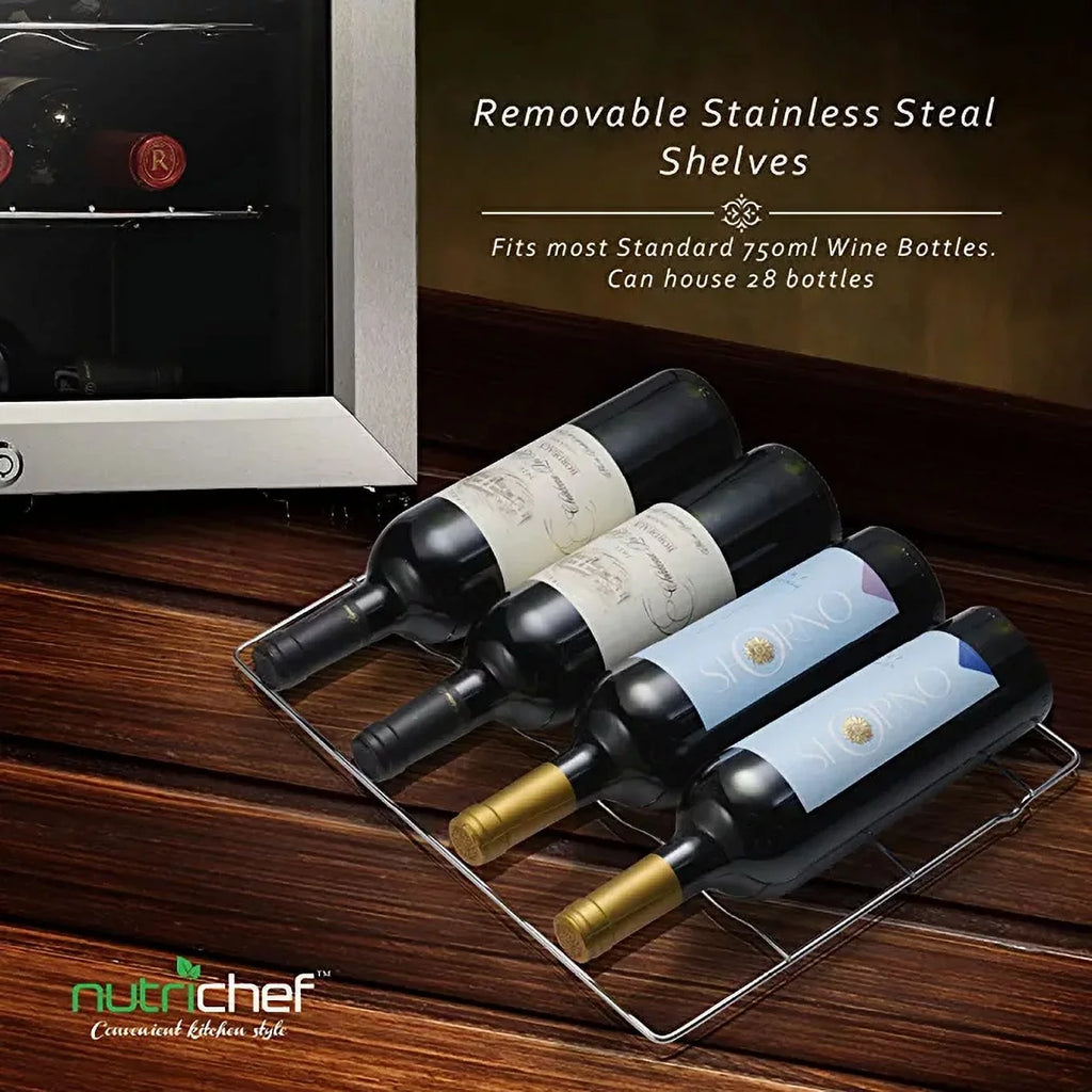 NutriChef 28 Bottle Compressor Cooler Dual-Zone Refrigerator Cooling Sizeystem