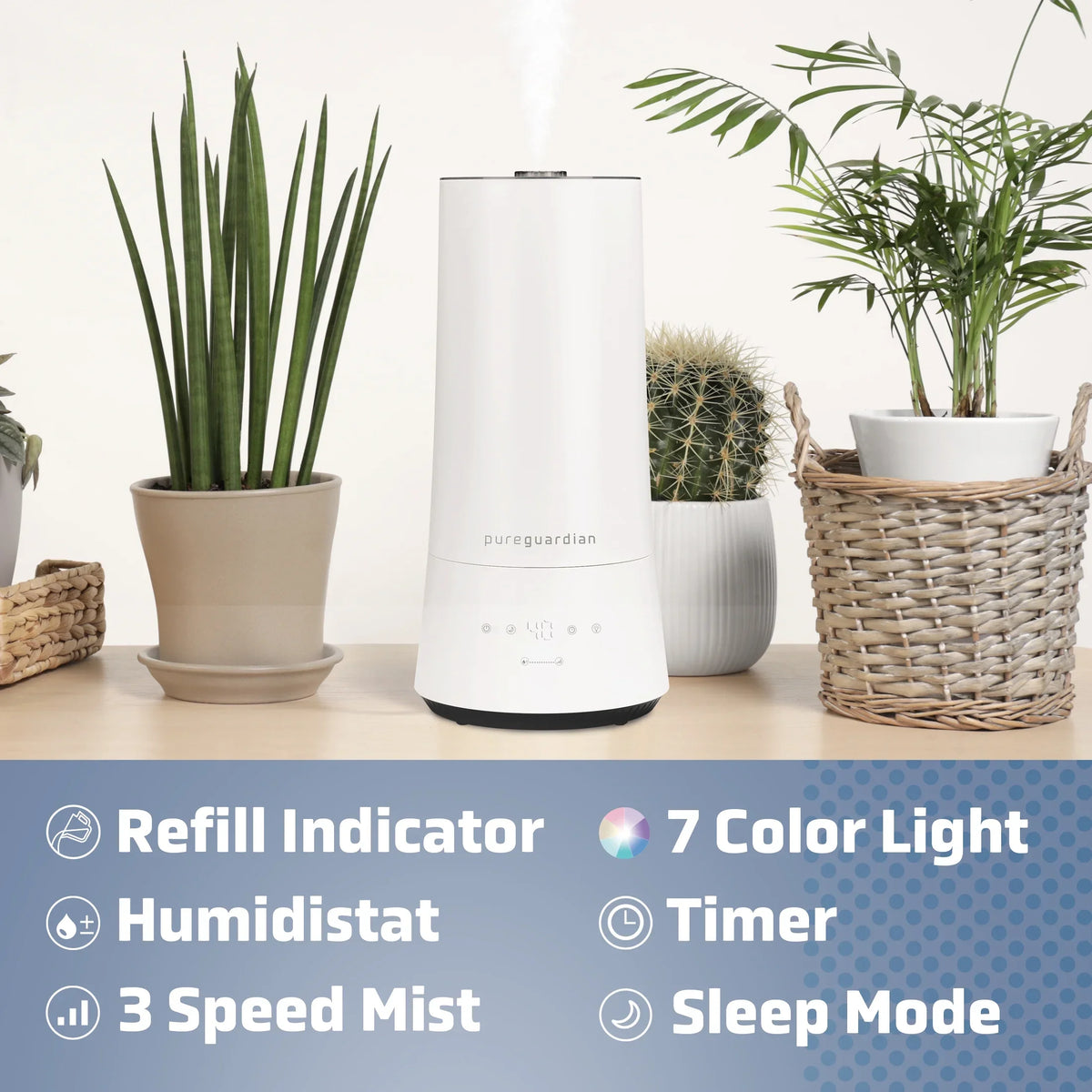 PureGuardian 90-Hour 1.6 Gallon Cool Mist Ultrasonic Humidifier with Humidistat, 420 Sizeq. ft. H997W