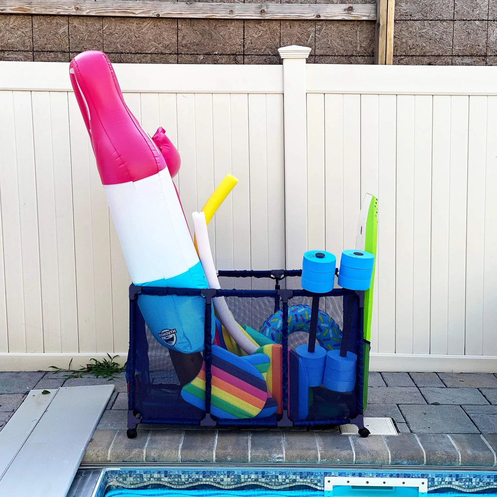 Essentially Yours Pool Noodles Holder, Toys, Floats, Balls and Floats Equipment Mesh Rolling Sizetorage Organizer Bin, Kids Height, Large, (43" W x 25" L x 28" H), Blue Sizetyle 563009