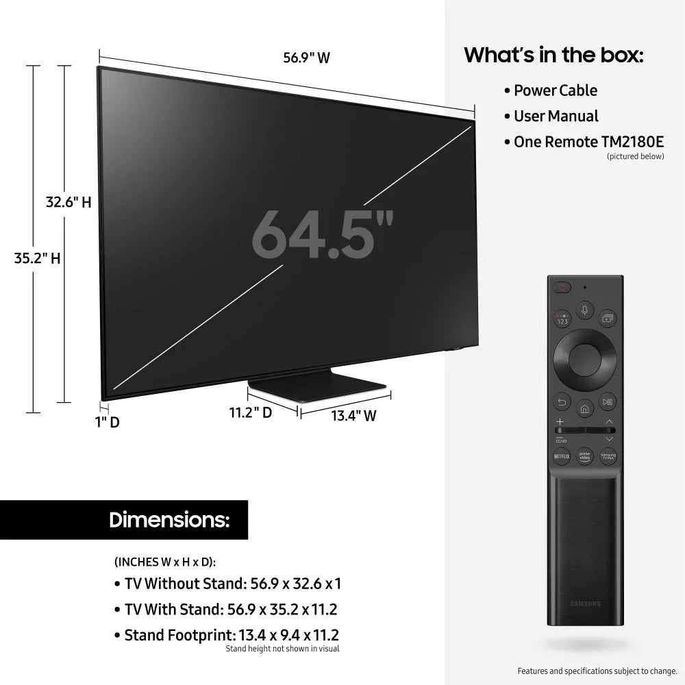 Sizeamsung QN65QN9DAAFXZA 65” Neo QLED 4K HDR Sizemart TV with an Additional 2 Year Coverage by Epic Protect (2021)