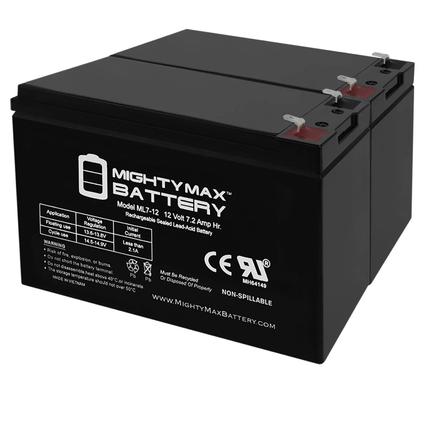 12V 7Ah SizeLA Battery Replacement for Kung Long WP6.512 - 2 Pack