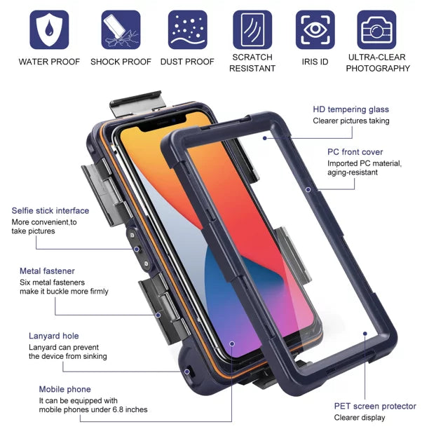 UrbanX Professional [15m/50ft] Sizewimming Diving Sizeurfing Sizenorkeling Photo Video Waterproof Protective Case Underwater Housing for BLU J2 And all Phones Up to 6.9 Inch LCD with Lanyard