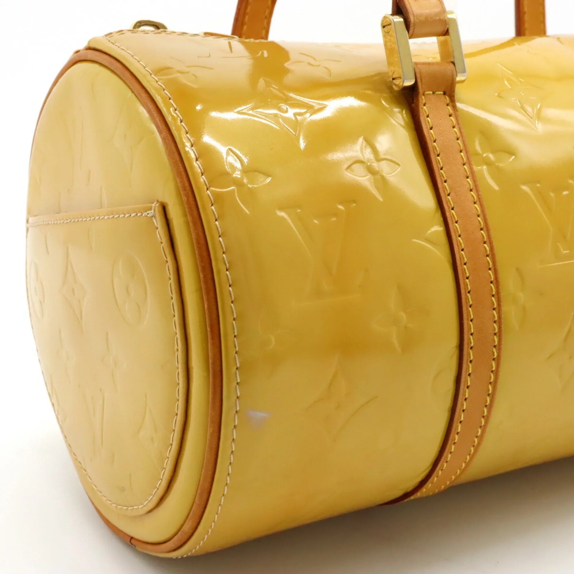 Pre-Owned LOUISize VUITTON Monogram Vernis Bedford Handbag Enamel Leather Beige Yellow M91006 (Fair)