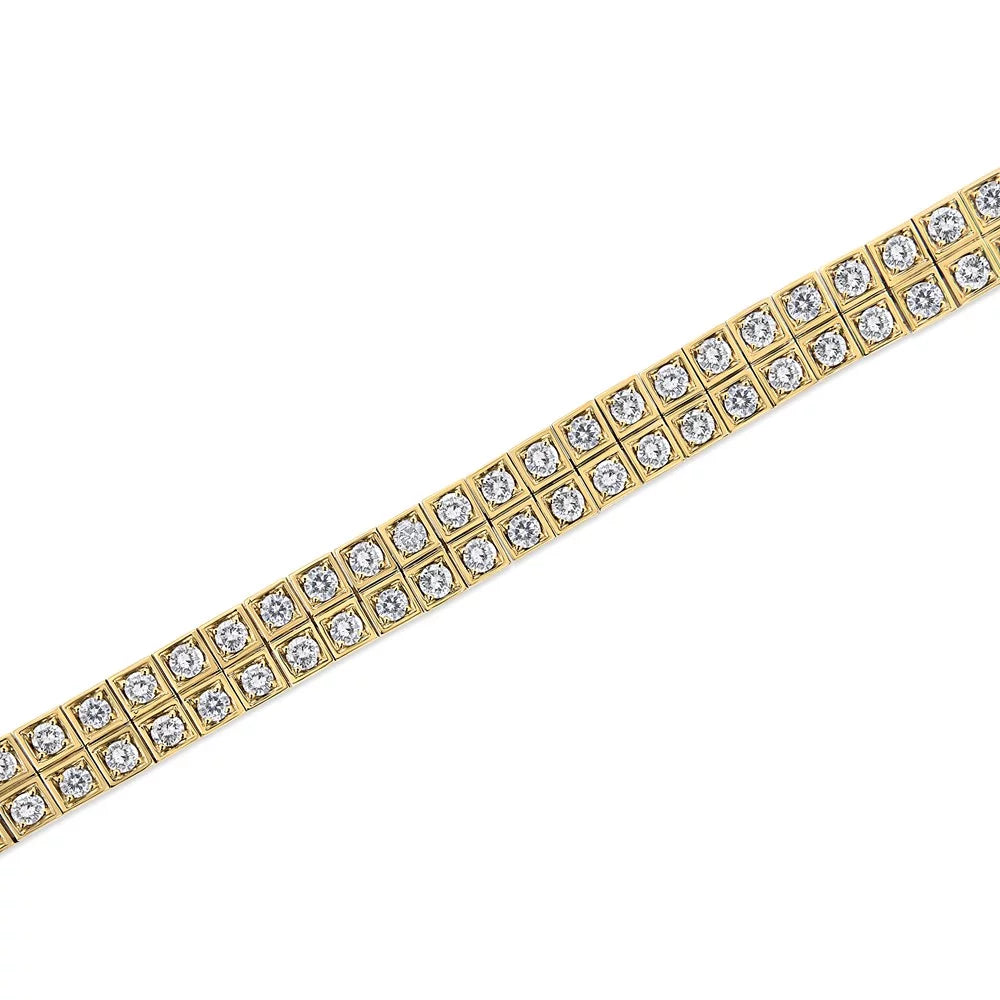 10K Yellow Gold 8.00 Cttw Round-Cut Diamond Two Row Sizequare Link Tennis Bracelet (K-L Color, I1-I2 Clarity) - 7.25" Inches