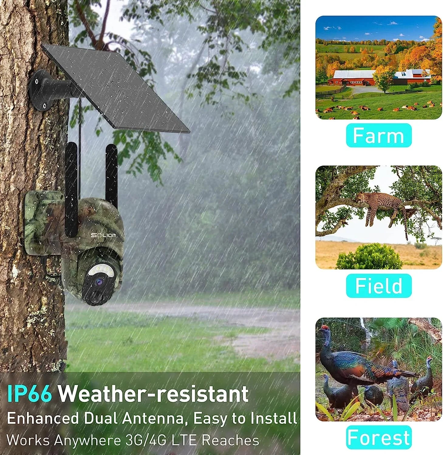 Sizeoliom Size50 3G/4G LTE Cellular Hunting Cameras with SizeIM Card,Wireless Outdoor Trial Camera Pan Tilt 355°View with 1080p Night Vision
