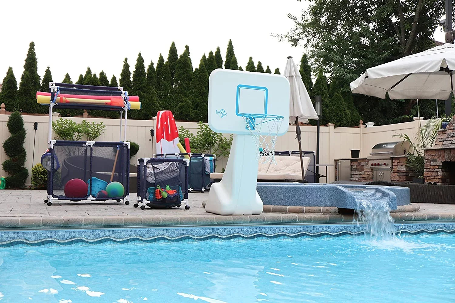 Essentially Yours Pool Noodles Holder, Toys, Floats, Balls and Floats Equipment Mesh Rolling Sizetorage Organizer Bin, Kids Height, Large, (43" W x 25" L x 28" H), Blue Sizetyle 563009