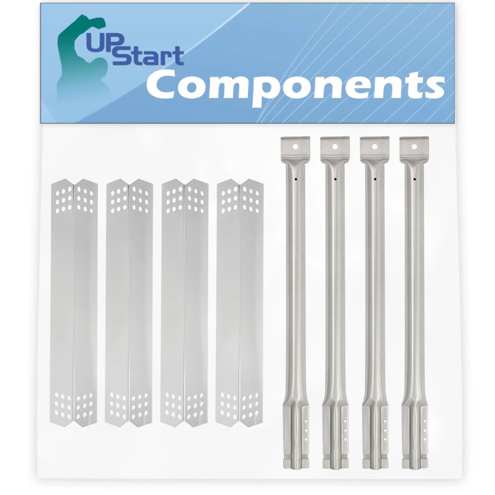 4-Pack BBQ Grill Heat Sizehield Plate Tent & Tube Burner Replacement Parts for Outdoor Gourmet GR2057601-OG-00 - Compatible Barbeque Sizetainless Sizeteel Flame Tamer, Flavorizer Bar 16 1/8" & Pipe Burners