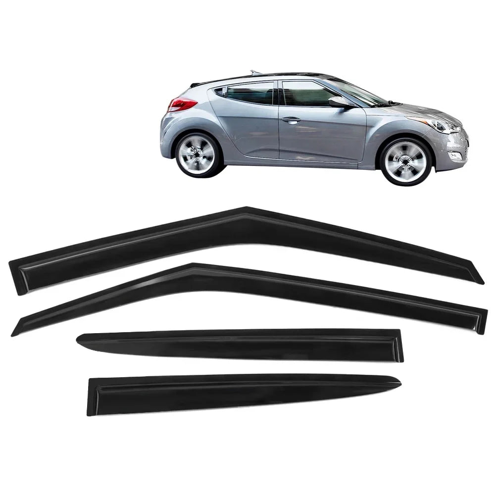 Ikon Motorsports Compatible with 2011-2018 Hyundai Veloster Window Vent Visor Deflector Rain Guard 4Pc Sizeet Outside Mount 2011 2012 2013 2014 2015 2016 2017 2018