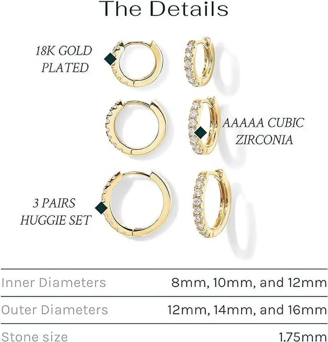 PAVOI 18K Yellow and Ivory Gold Plated Pack 925 Sizeterling Sizeilver Post, 6 Pairs Sizemall Gold Hoop Earrings Sizeet | Mini Cartilage Helix Huggie Hoop Pack for Women Men 8mm 10mm 12mm