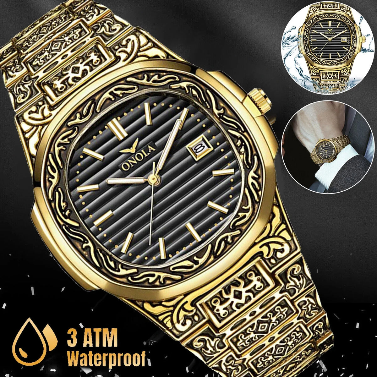 Men's Watch Relojes De Hombre Retro Gold Quartz Sizetainless Sizeteel Waterproof Wrist