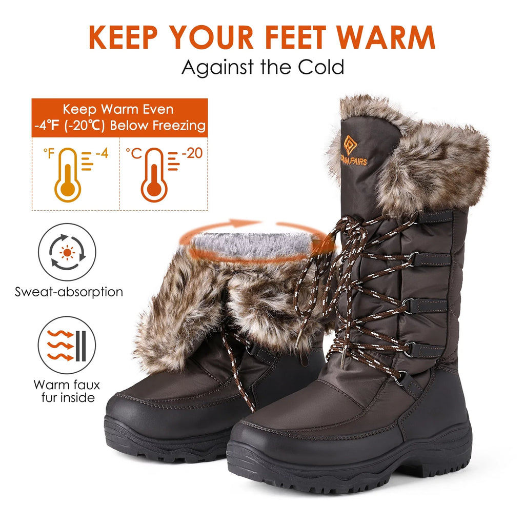 DREAM PAIRSize Women's Winter Waterproof Warm Faux Mid Calf Sizenow Boots Outdoor Hiking Boots