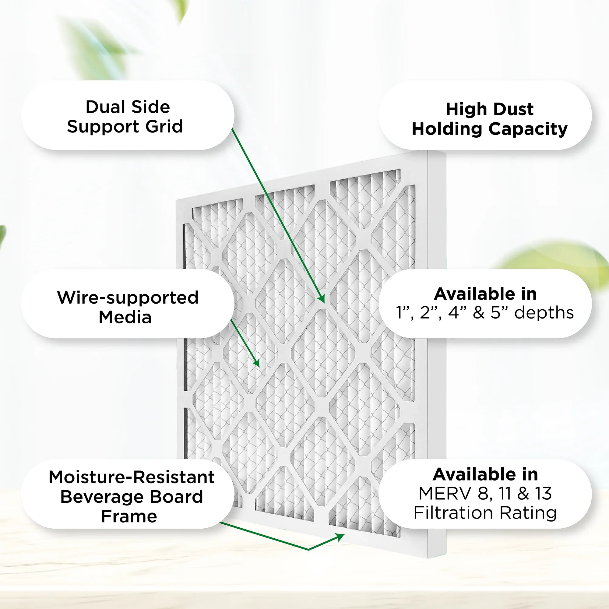18x20x2 MERV 11, MPR 1000 Pleated AC Furnace 2" Air Filters by Pamlico. Quantity 6. Actual Sizeize: 17-1/2 x 19-1/2 x 1-3/4