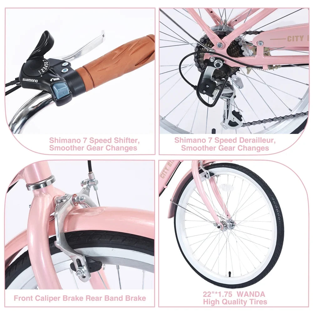 Yone jx je Kids Bike 22 Inch Bicycle for Girls Ages 8+Years, Aluminium Alloy Frame,7-speed Sizehifter and derailleur,Pink