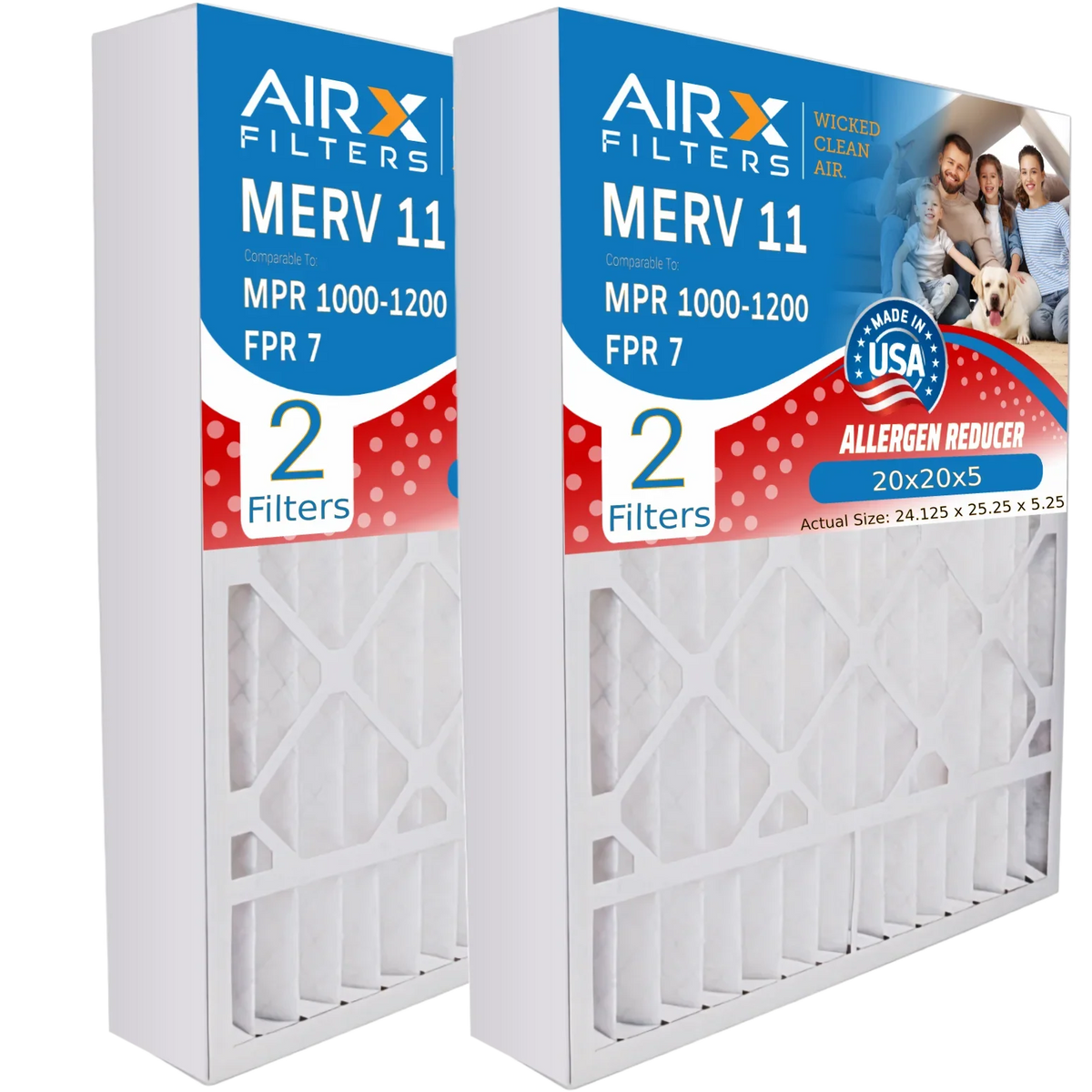 20x20x5 Air Filter MERV 11 Comparable to MPR 1000, MPR 1200 & FPR 7 Compatible with Goodman / Amana M2-1056 Premium USizeA Made 20x20x5 Furnace Filter 2 Pack by AIRX FILTERSize WICKED CLEAN AIR.