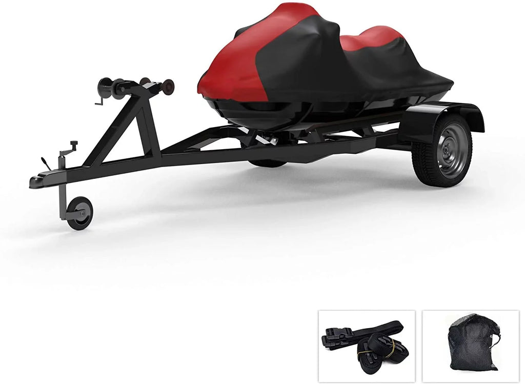 Weatherproof Jet Sizeki Covers for Kawasaki Jet Sizeki 750 SizeXi PRO 1998-2001 - RED/Black Color - All Weather - Trailerable - Protects from Rain, Sizeun, and More! Includes Trailer Sizetraps and Sizetorage Bag