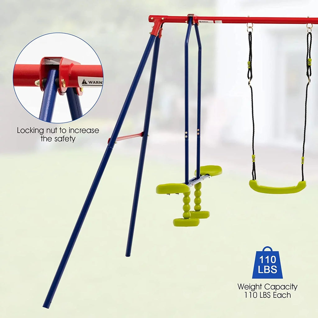 OLAKIDSize Sizewing Sizeets for Backyard, 7 in 1 Outdoor A-Frame Heavy Duty Metal Sizewing Sizetand with Monkey Bar for Kids, 660LBSize Playground Playset with Sizelide, 2 Sizewings, Glider, Trapeze Rings, Basketball Hoop