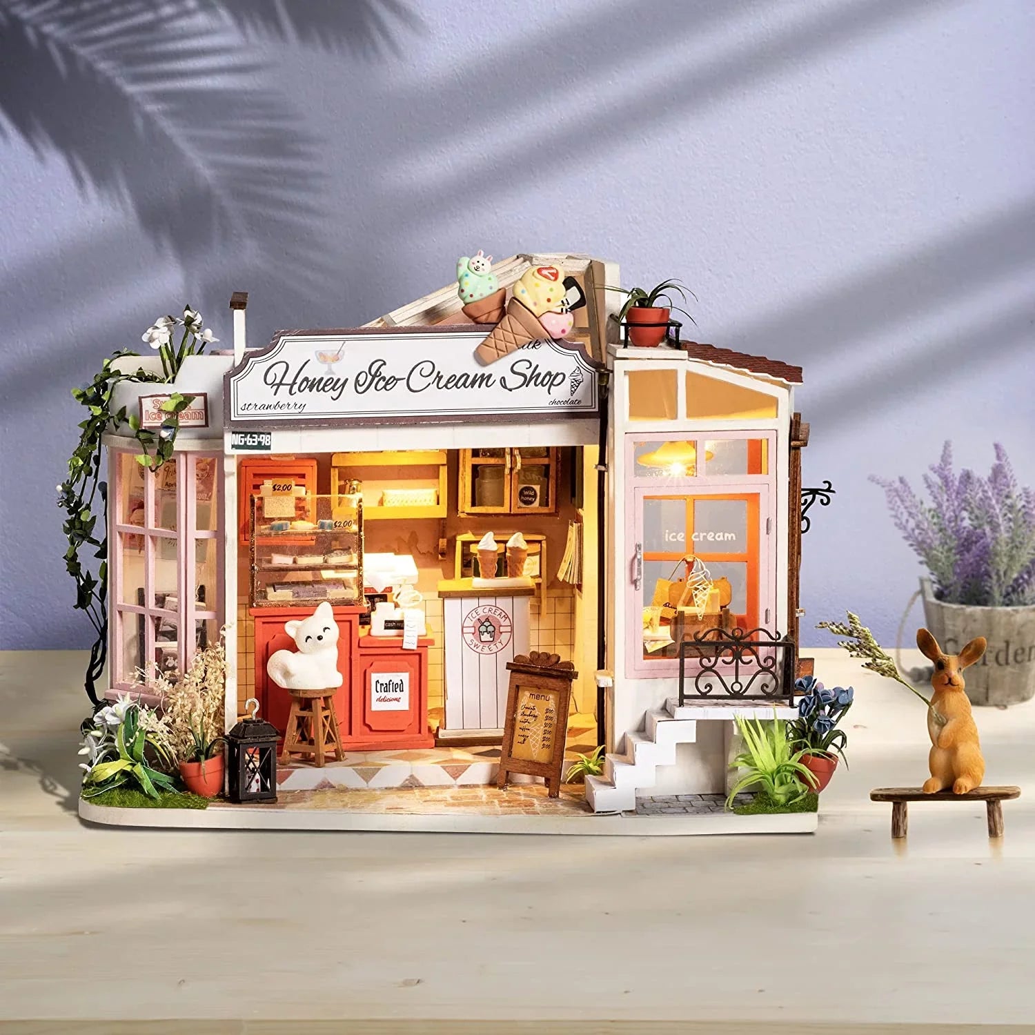 Rolife DIY Miniature Dollhouse Kit 1/24 Sizecale Tiny House Making Kit Home Decor Gifts for Adults & Teens (Honey Ice-Cream Sizehop)