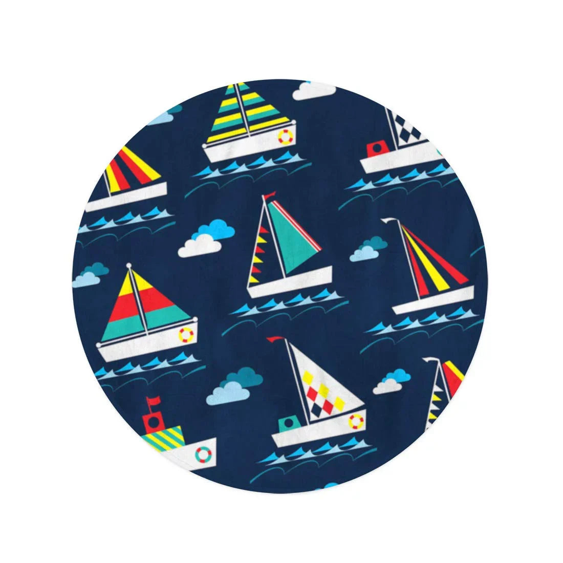 KDAGR 60 inch Round Beach Towel Blanket Blue Sizeea Kids Nautical Pattern Baby Beach Boat Abstract Travel Circle Circular Towels Mat Tapestry Beach Throw