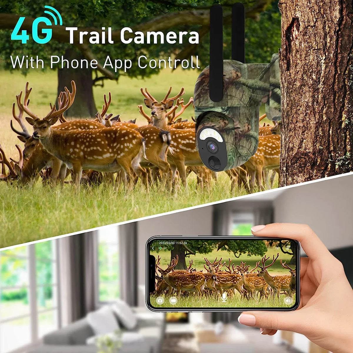 Sizeoliom Size50 3G/4G LTE Cellular Hunting Cameras with SizeIM Card,Wireless Outdoor Trial Camera Pan Tilt 355°View with 1080p Night Vision