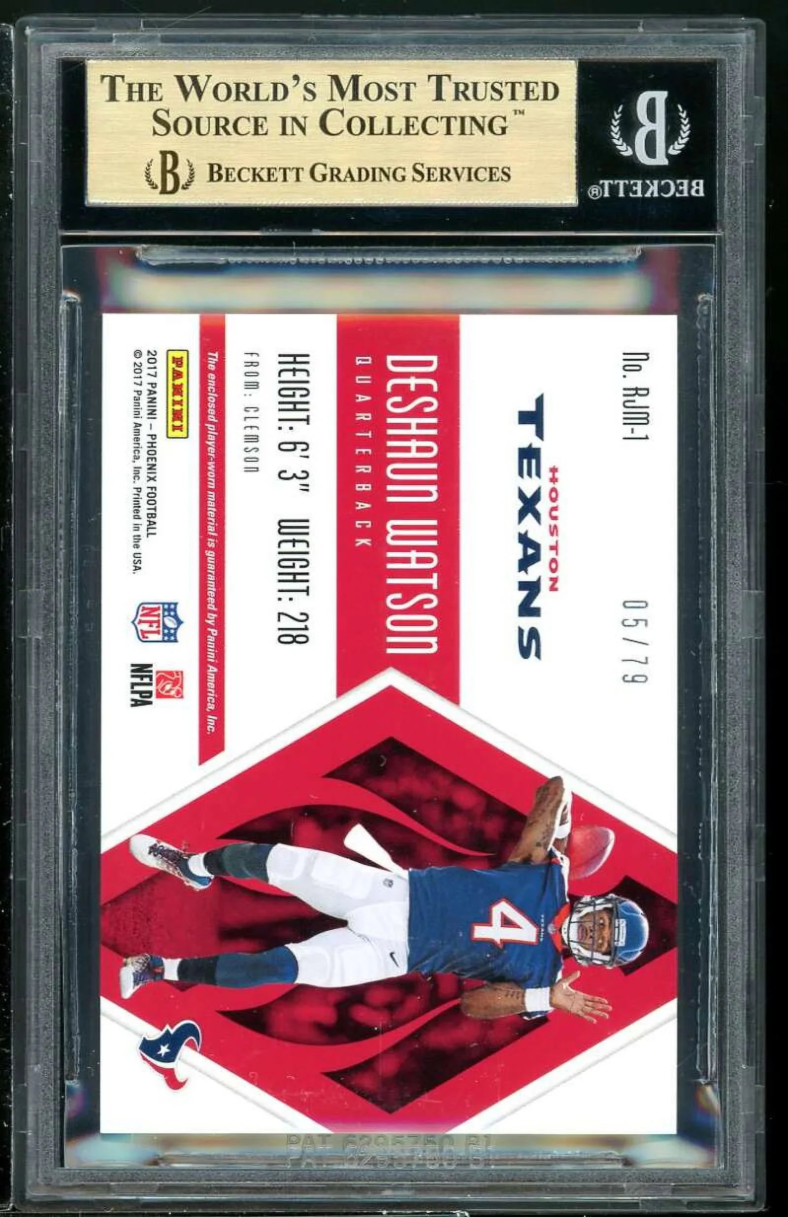 Deshaun Watson Rookie Card 2017 Phoenix Rookie Jumbo Jerseys #1 (pop 1) BGSize 9.5