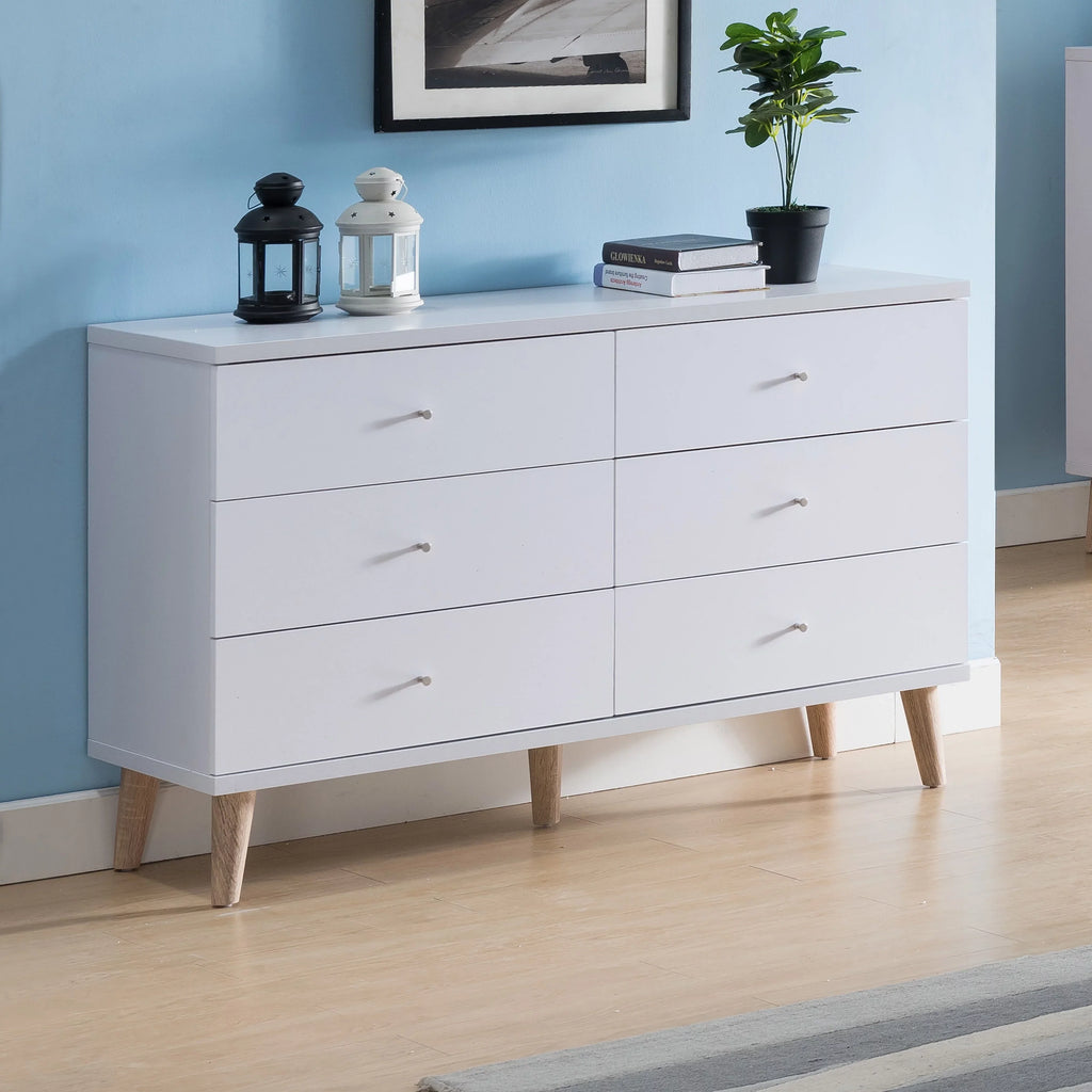 Denhour DH BASizeIC Mid-Century Modern Ivory 47-inch Wide 6-Drawer Dresser with Knobs by