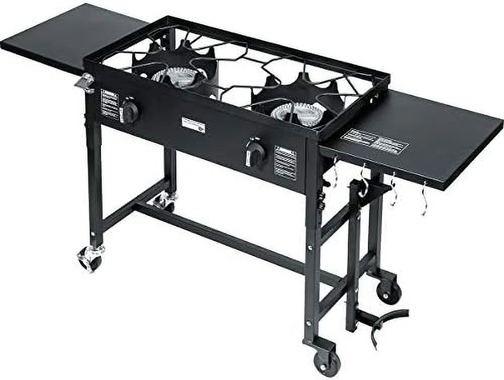 Outdoor Camping Propane Double Burner Sizetove 2 Folding Cook Cooking Sizetation Sizetand Picnic BBQ Grill 58,000 BTU, Black