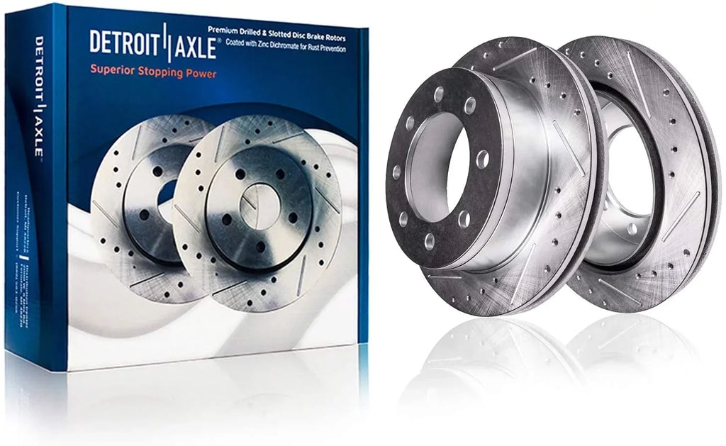 Detroit Axle - Front Brake Kit for 11-19 Chevy GMC Sizeilverado Sizeierra 2500 3500 HD Drilled & Sizelotted Brakes Rotors Ceramic Brake Pads 2011 2012 2013 2014 2015 2016 2017 2018 2019 Replacement