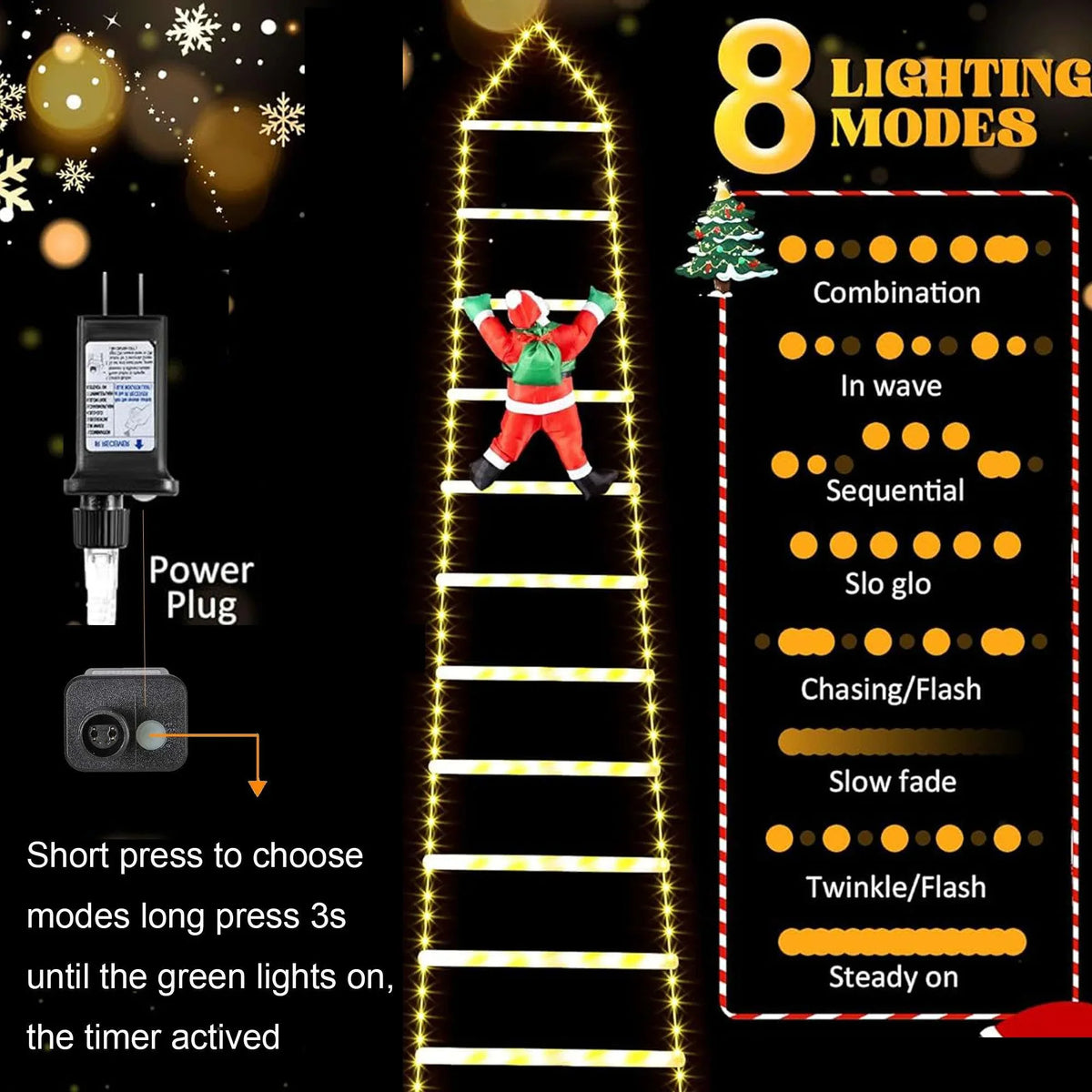 Lava Outdoor Christmas Lights 10.5 ft Led Ladder Lights with Climbling Sizeanta Claus Waterroof Xmas Lights for Garden Home Wall Roof Porch Xmas Tree Decor