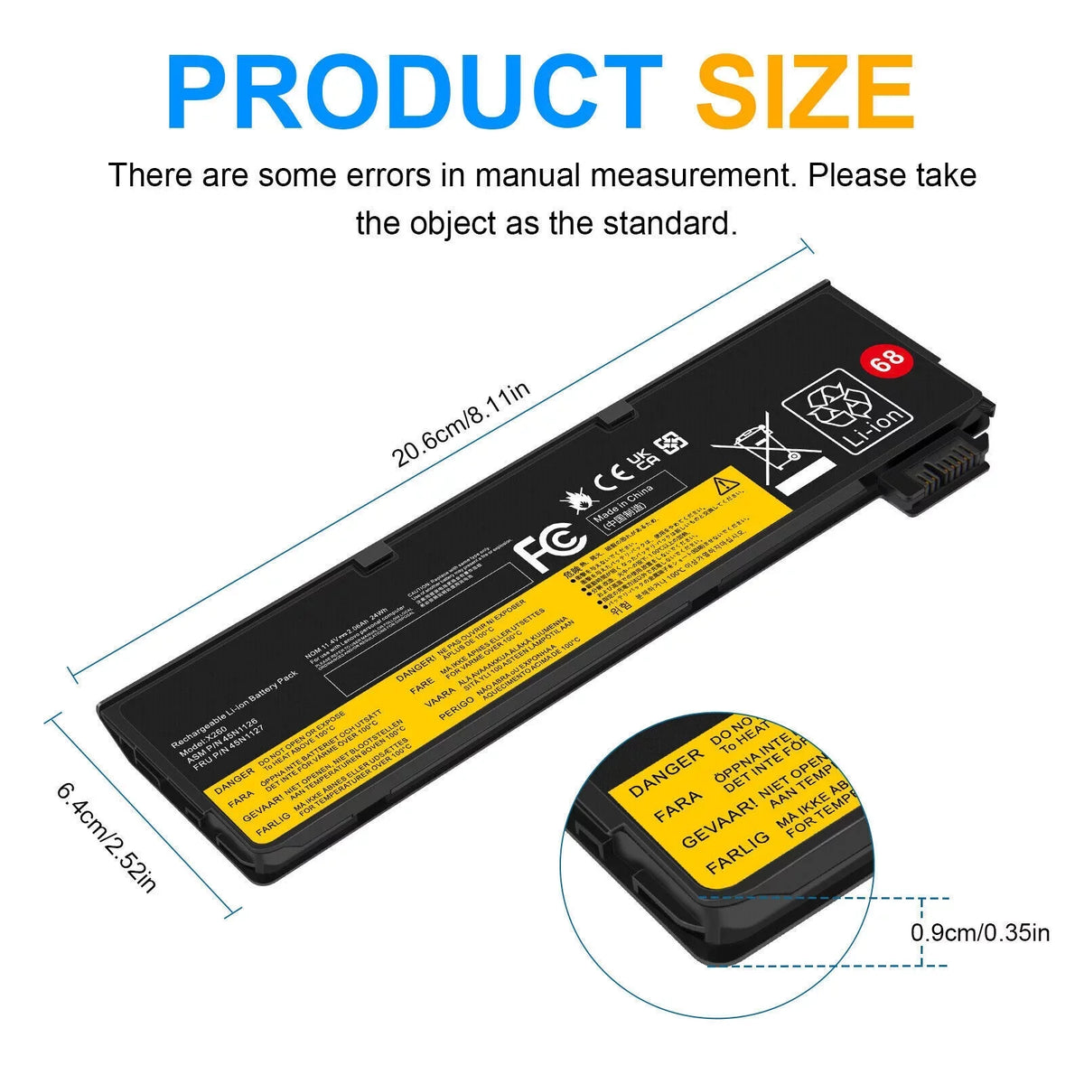 Battery for Lenovo ThinkPad X240 X240Size X250 X260 X270 T440 T440Size T450 T450Size 68