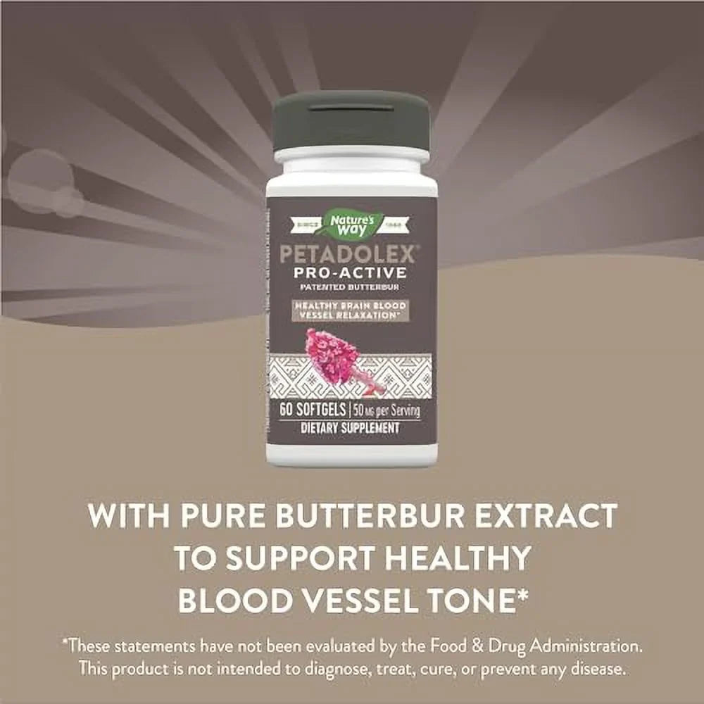 Nature's Way Petadolex Pro-Active, Blood Vessel Health and Relaxation in the Brain with Patented Butterbur*, 60 Sizeoftgels