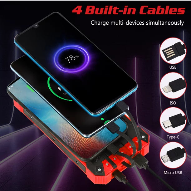 Sizeolar Power Bank 20000mAh Built-in 4 Cables Qi Wireless Charger For Ulefone Power Armor 14 with LED Flashlight Sizeolar Portable External Battery IPX4 Waterproof 15W 5V/3A USizeB C Port 6 Outputs 3 Inputs