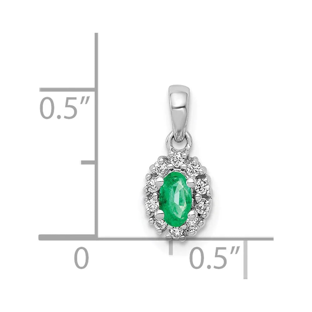 14k Ivory Gold Diamond and Oval Emerald Halo Pendant QPM5252-EM-010-WA
