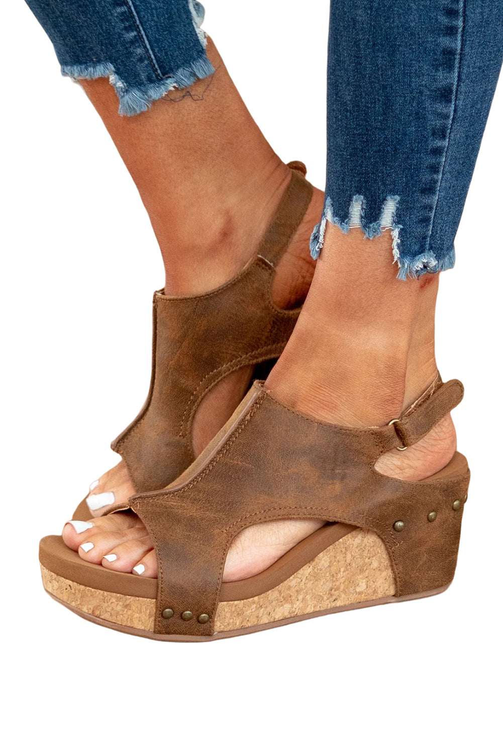 Gray Vintage Leather Sizetitching Sizetudded Wedge Sizeandals