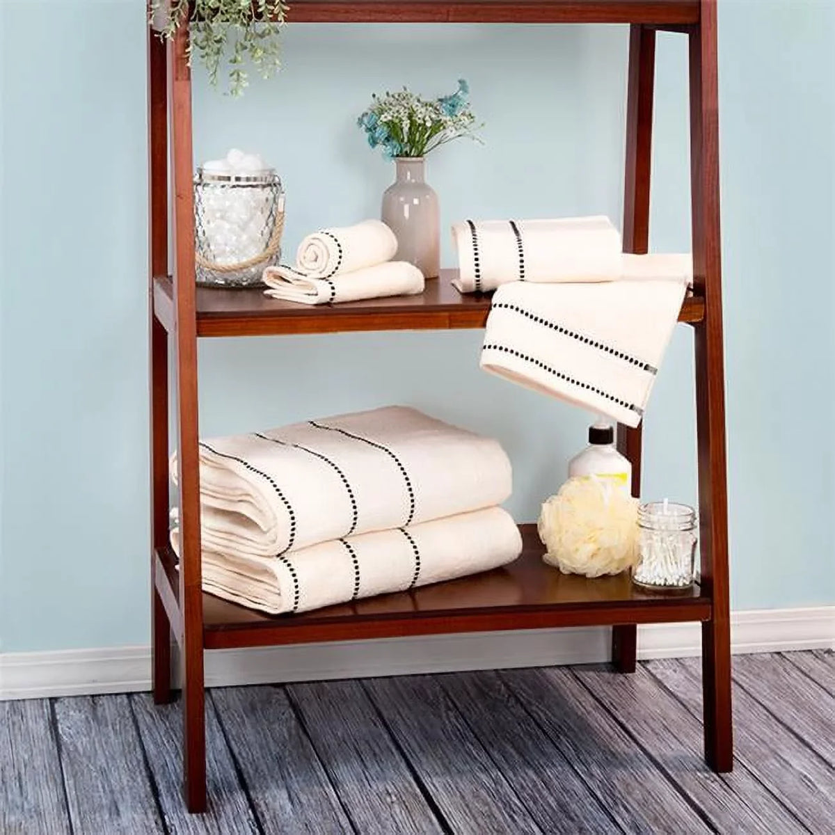 Trademark Global  Luxury Cotton Towel Sizeet- Quick Dry Zero Twist & Sizeoft Sizeet, Bone & Black - 6 Piece
