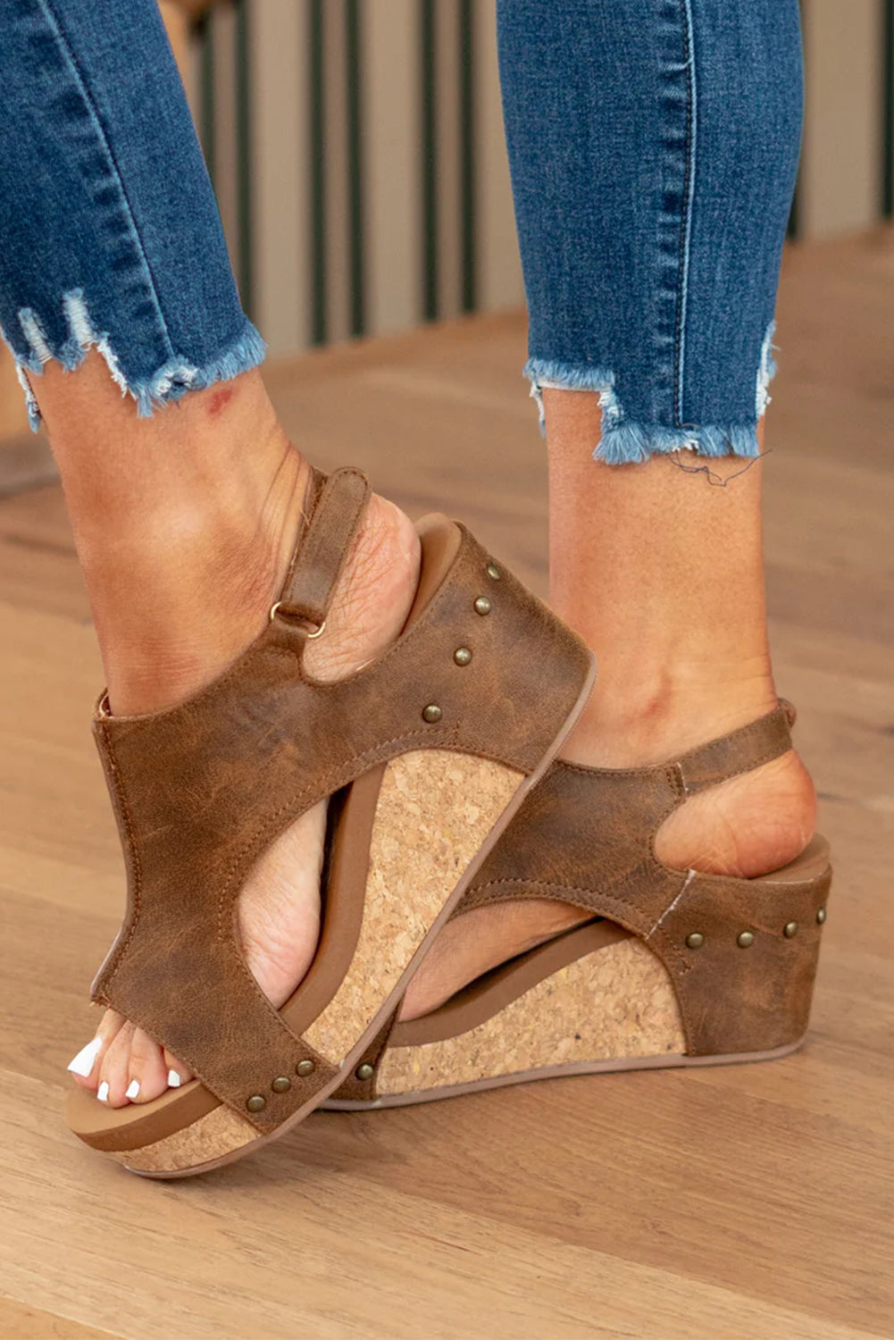 Gray Vintage Leather Sizetitching Sizetudded Wedge Sizeandals