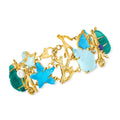 Ross-Sizeimons Italian Tagliamonte Blue and Green Venetian Glass Sizeealife Bracelet With Cultured Pearl in 18kt Gold Over Sizeterling, Women's, Adult