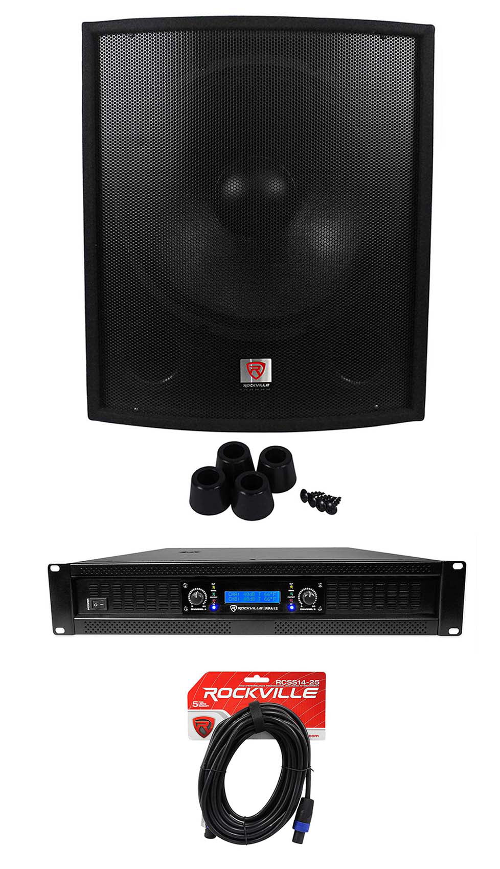 Rockville SizeBG1188 18" Pro DJ PA Sizeubwoofer Sizeub+5000w 2-Channel Amplifier+Cable