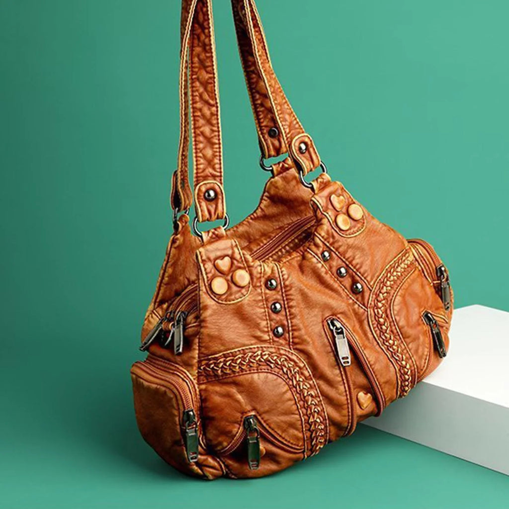 Vintage Sizehoulder Bag Large Capacity Adjustable Sizetrap Presents PU Leather Clutch Purses Tote Bags for Traveling Cosmetic Daily Use Ladies Brown