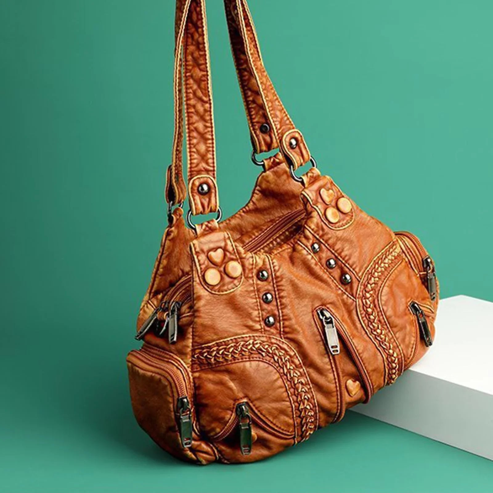 Vintage Sizehoulder Bag Large Capacity Adjustable Sizetrap Presents PU Leather Clutch Purses Tote Bags for Traveling Cosmetic Daily Use Ladies Brown