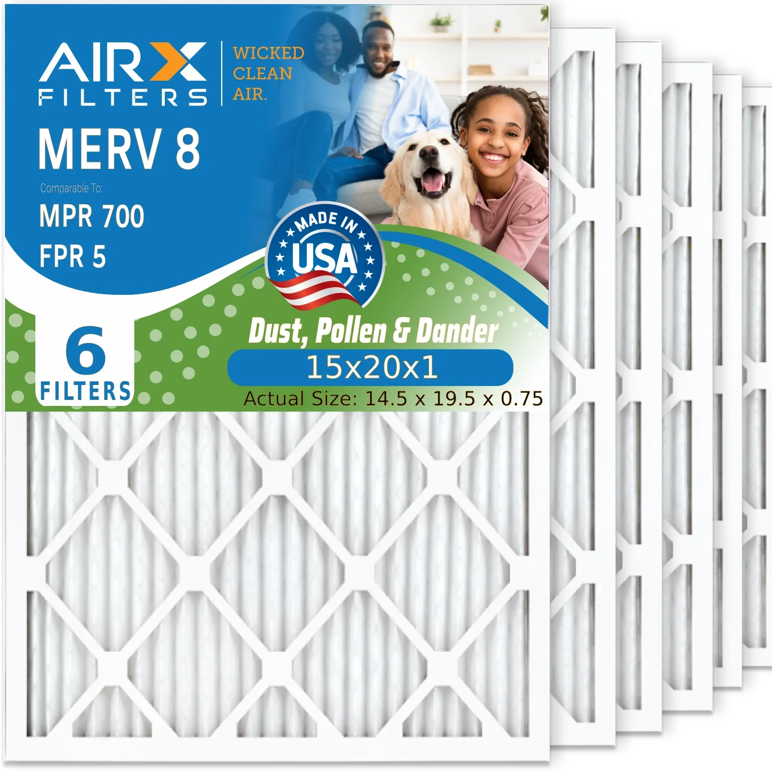15x20x1 Air Filter MERV 8 Comparable to MPR 700 & FPR 5 Compatible with Lennox 91X24 Filter 6 Pack MERV 8 Comparable to MPR 700 & FPR 5 by AIRX FILTERSize WICKED CLEAN AIR.