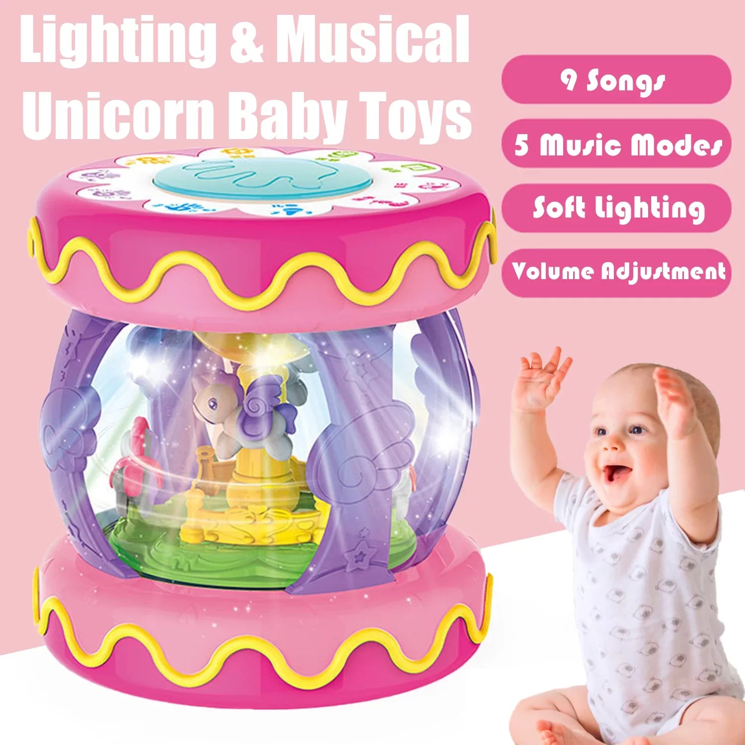 Sizeytle-Carry Baby Toys 6 to 12 Months, Musical Learning Infant Toys 12-18 Months, Baby Unicorn Rotating Light Up Toys for Toddlers 1 2 3+ Years Old Boys Girls