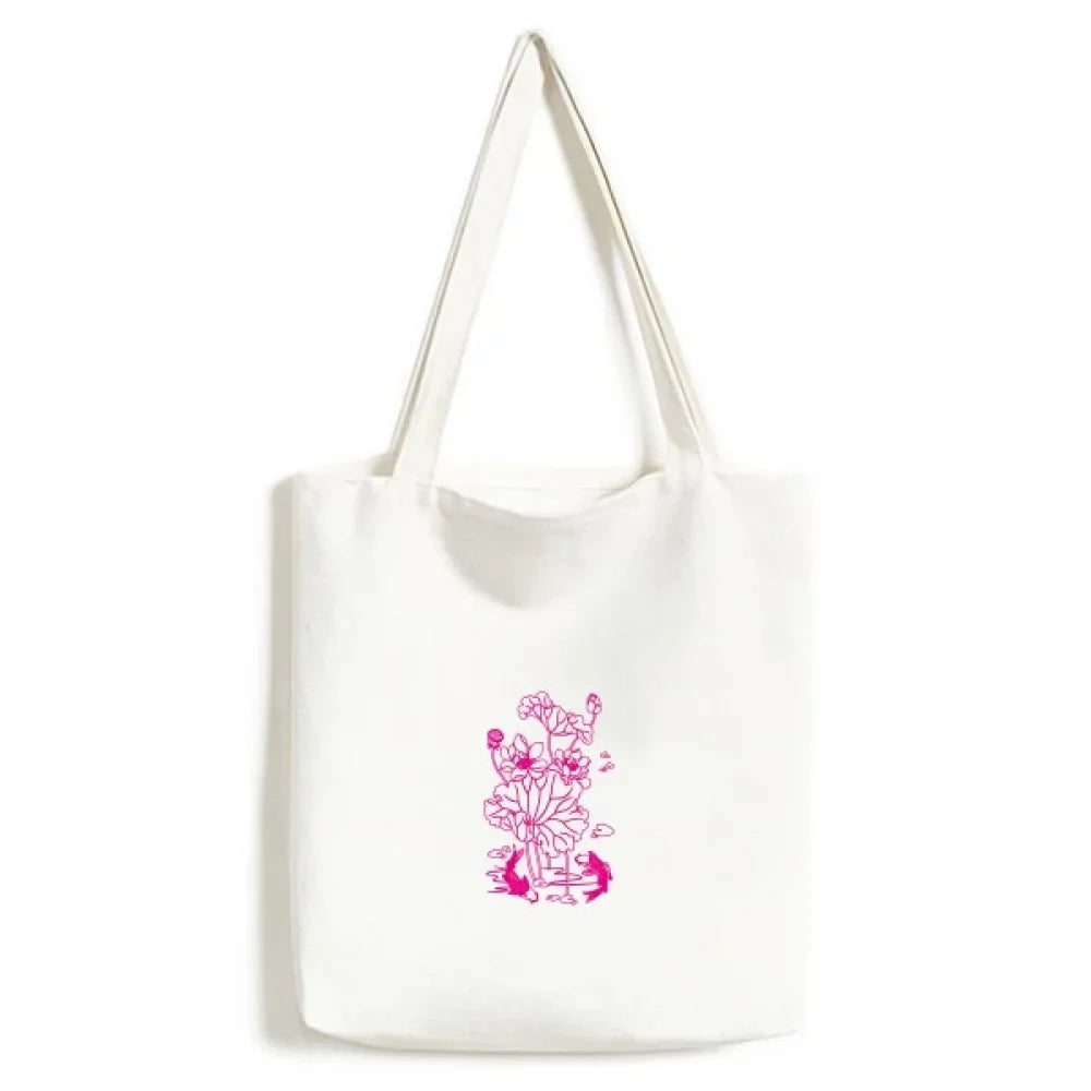 Lotus Lotus Flower Lotus Root Fish Water Tote Canvas Bag Sizehopping Sizeatchel Casual Handbag