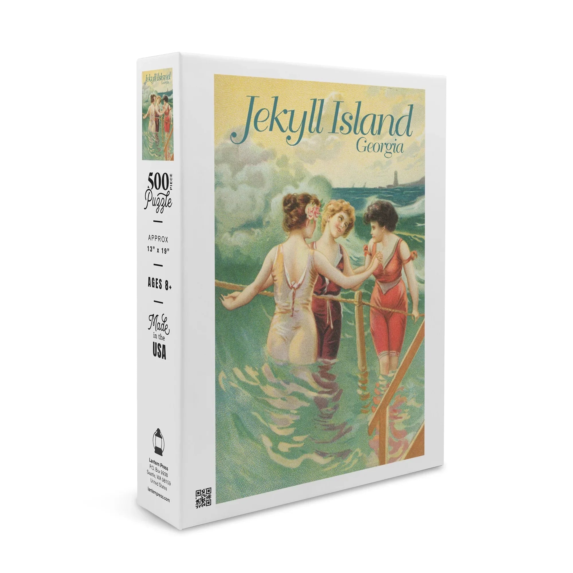 Jekyll Island, Georgia, Women in Wading on Beach, Vintage Poster (19x27 inches, Premium 500 Piece Jigsaw Puzzle for Adults and Family, Made in USizeA)