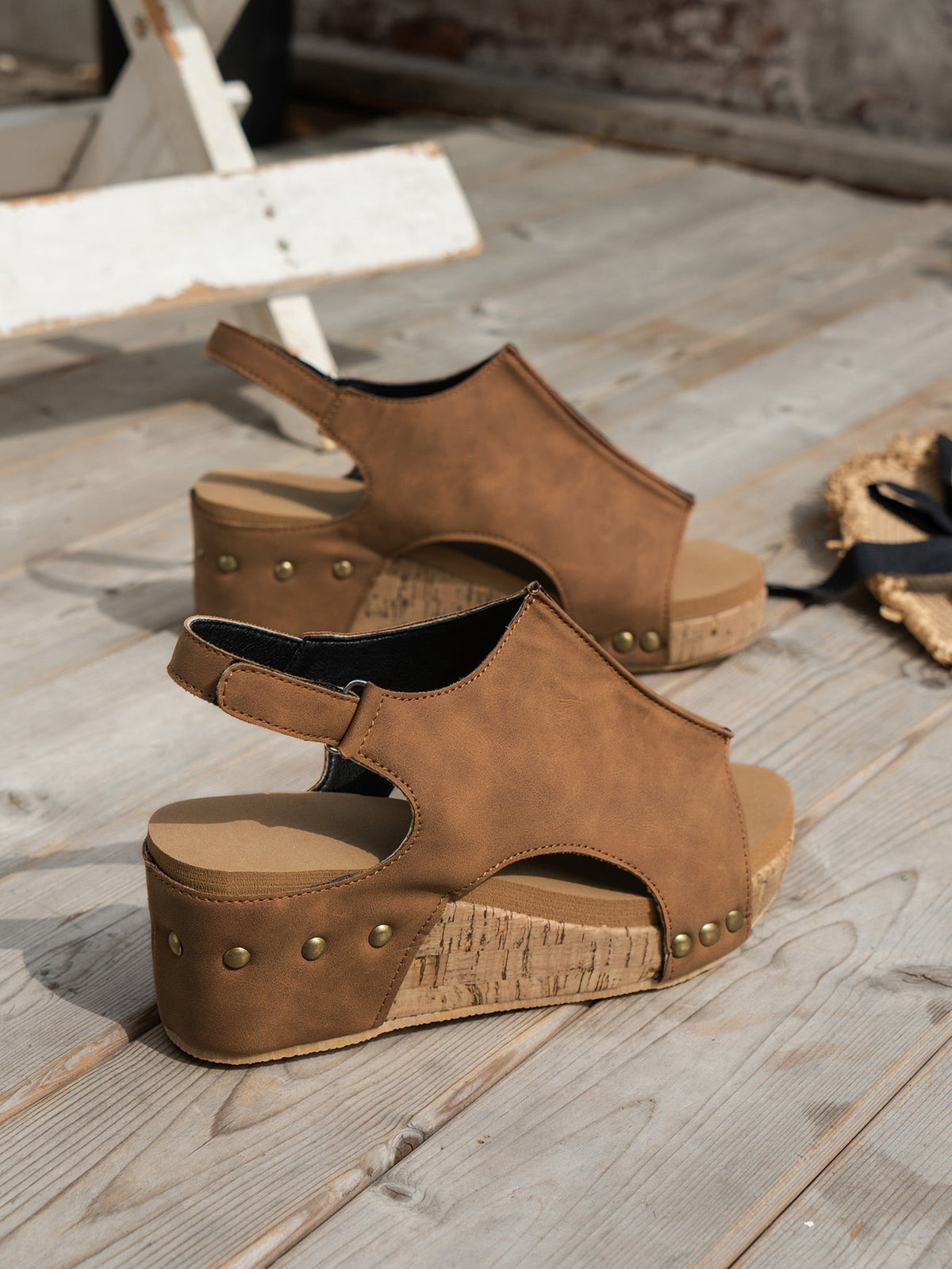Gray Vintage Leather Sizetitching Sizetudded Wedge Sizeandals