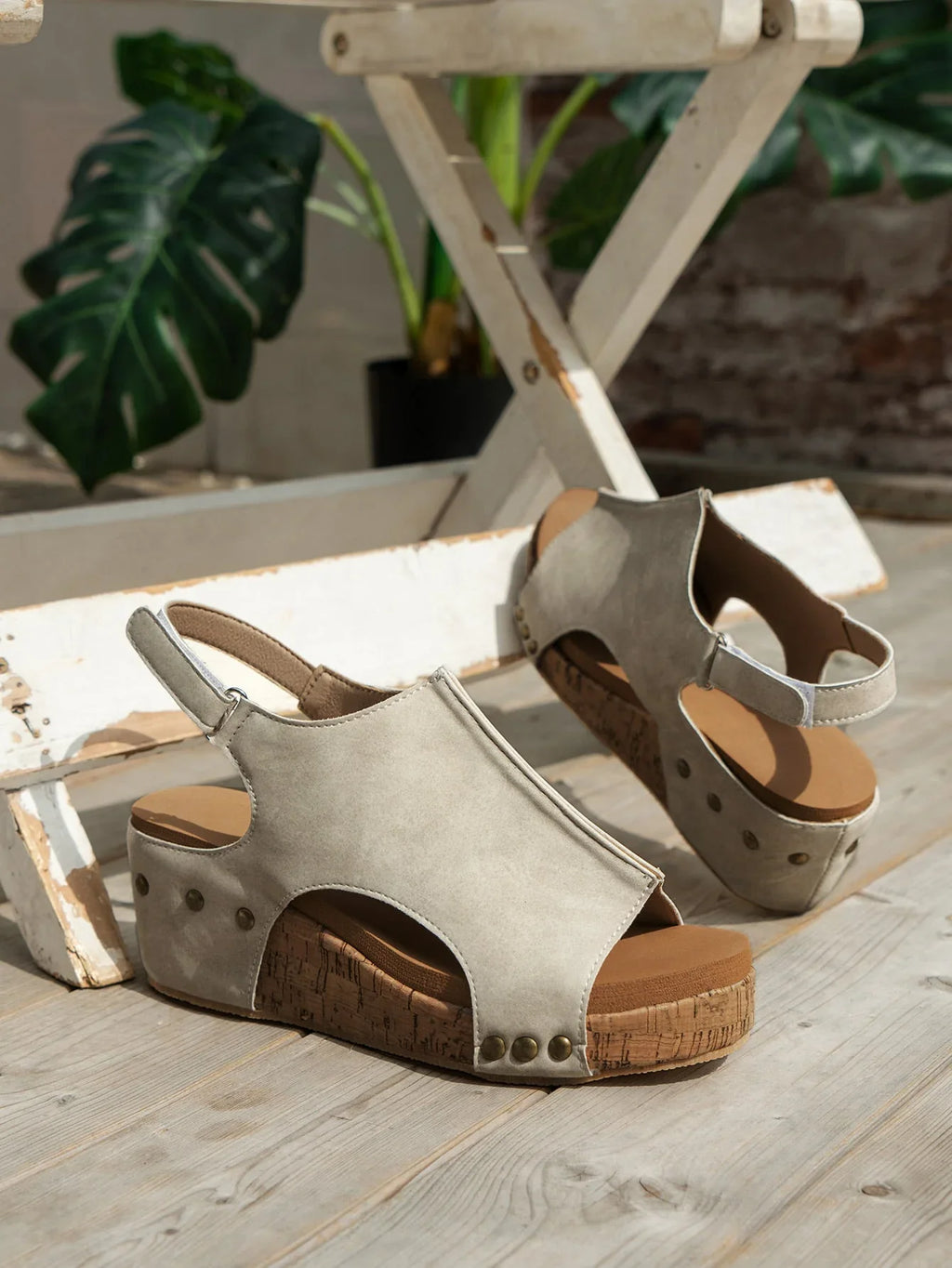 Gray Vintage Leather Sizetitching Sizetudded Wedge Sizeandals