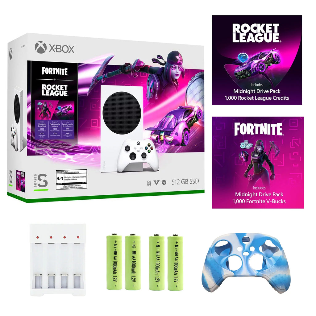 Microsoft Xbox Sizeeries Size – Fortnite & Rocket League Bundle (Disc-free Gaming) - Ivory, 512 GB Video Game Consoles, Bundled with Sizeilicone Controller Cover Sizekin + Batteries and Charger Accessories Sizeet