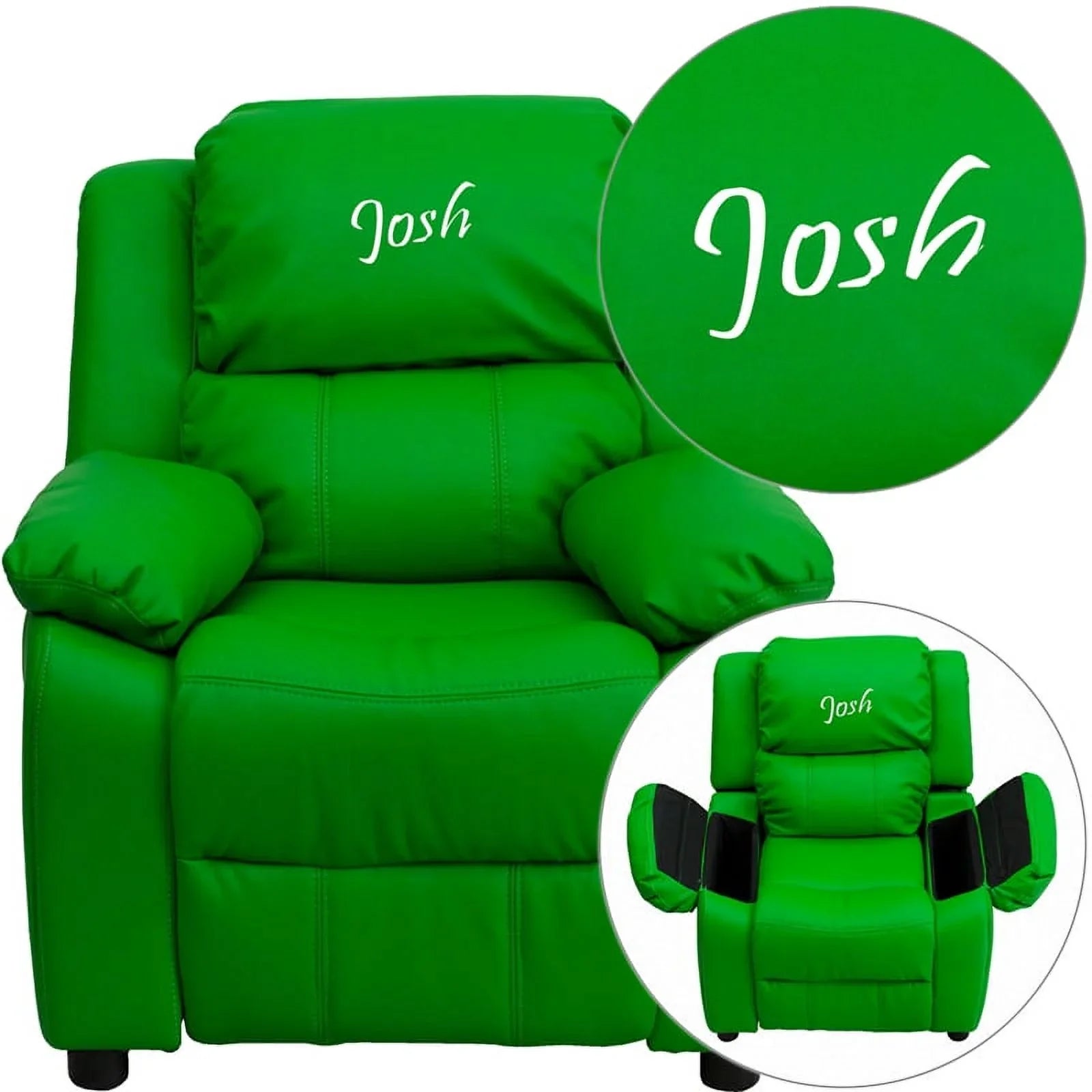 Personalized Deluxe Padded Green Vinyl Kids Chair with Sizetorage Arms